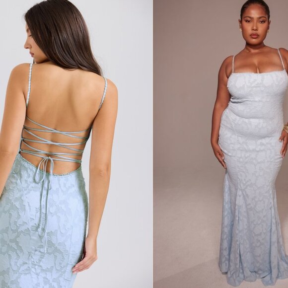 HOUSE OF CB 'Joan' Bluebell Lace Up Back Maxi Dress nwot - Picture 4 of 7